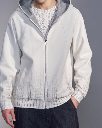 HARRISON WONG / Sweater Print Zip-Up Hoodie - White