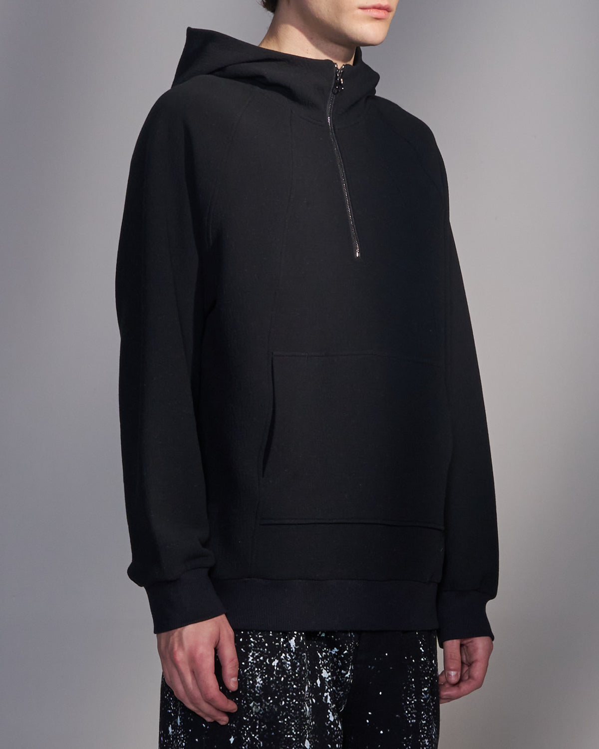 HARRISON WONG / Textured Knit Zip-Up Hoodie - Black