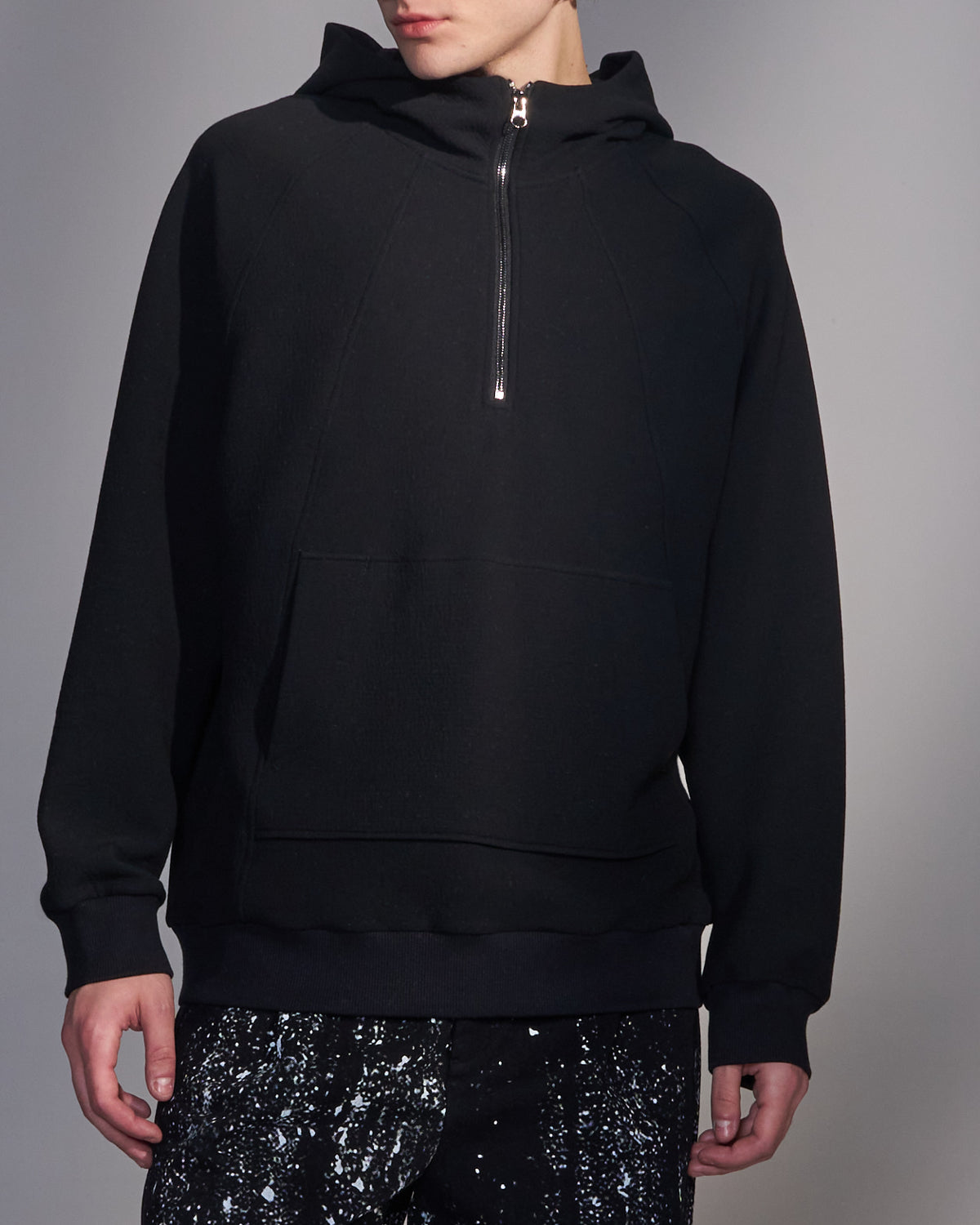 HARRISON WONG / Textured Knit Zip-Up Hoodie - Black