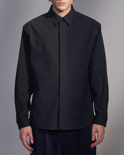 HARRISON WONG / Cotton Shirt With Hidden Placket & Pleats - Black
