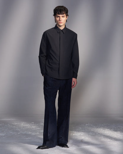 HARRISON WONG / Cotton Shirt With Hidden Placket & Pleats - Black