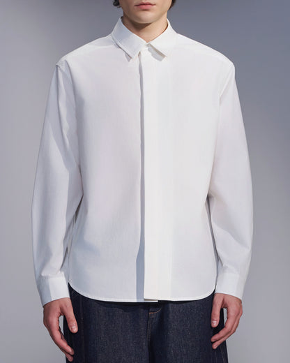 HARRISON WONG / Cotton Shirt With Hidden Placket & Pleats - White