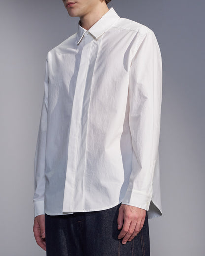 HARRISON WONG / Cotton Shirt With Hidden Placket & Pleats - White