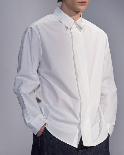 HARRISON WONG / Cotton Shirt With Hidden Placket & Pleats - White