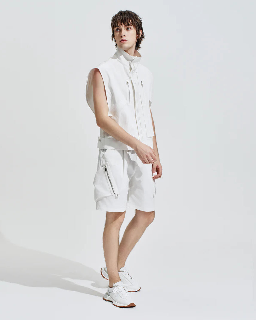 HARRISON WONG / Striped Textured Wide Shoulder Sleeveless Jacket