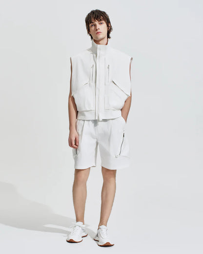 HARRISON WONG / Striped Textured Wide Shoulder Sleeveless Jacket