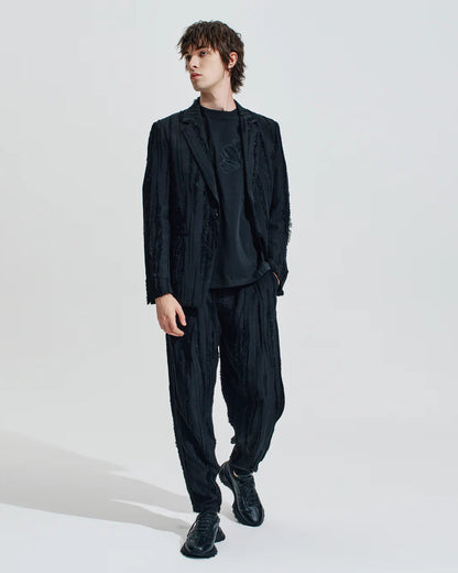 HARRISON WONG / Ripped Texture 1B Blazer - Black