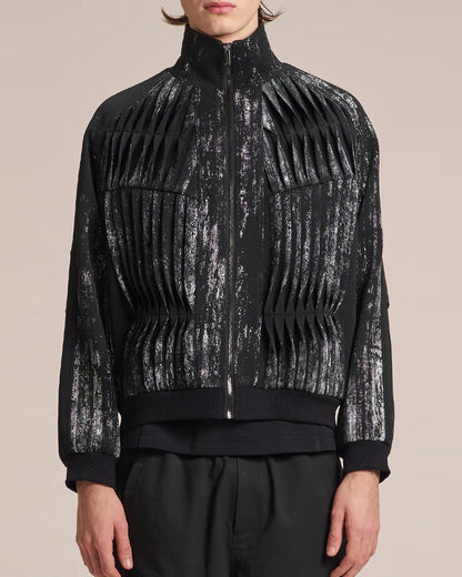 HARRISON WONG / Knit Jacket With Pleats & Brush Print