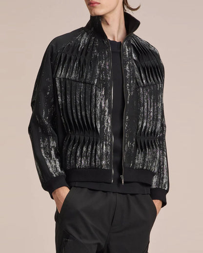 HARRISON WONG / Knit Jacket With Pleats & Brush Print