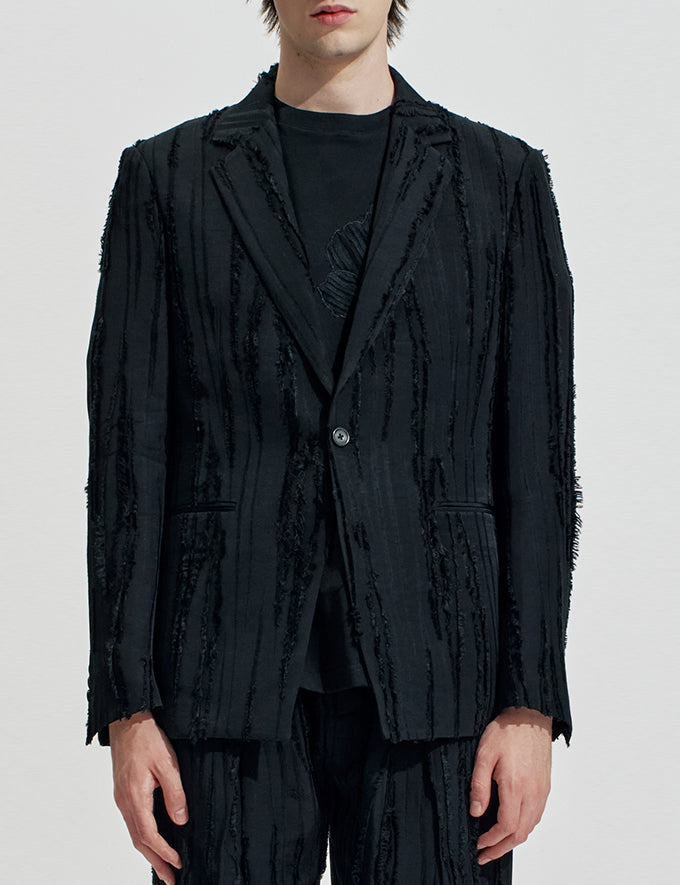 HARRISON WONG / Ripped Texture 1B Blazer - Black