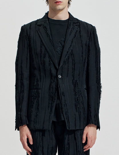 HARRISON WONG / Ripped Texture 1B Blazer - Black