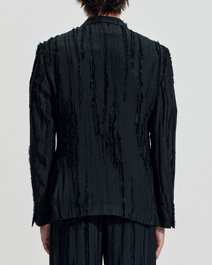 HARRISON WONG / Ripped Texture 1B Blazer - Black