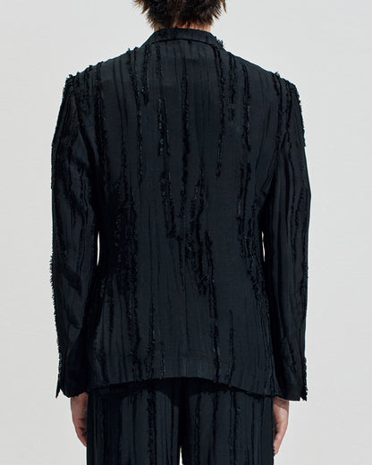HARRISON WONG / Ripped Texture 1B Blazer - Black