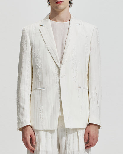 HARRISON WONG / Ripped Texture 1B Blazer - White