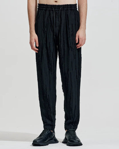 HARRISON WONG / Ripped Texture Carrot Fit Pants - Black