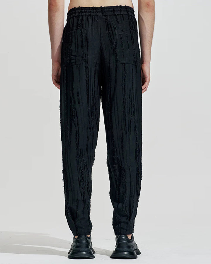 HARRISON WONG / Ripped Texture Carrot Fit Pants - Black