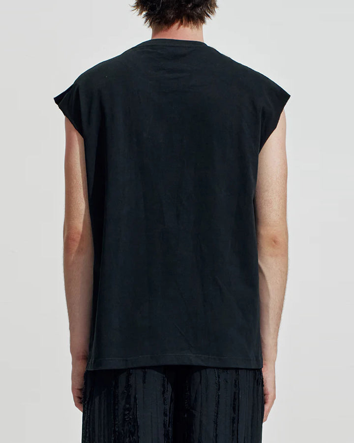 HARRISON WONG / Oversize Sleeveless Tee With Flowers Embroidery - Black