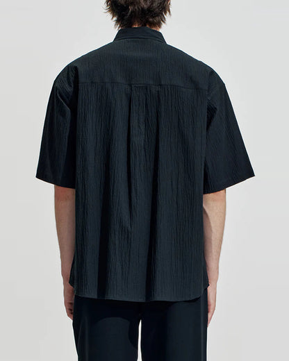 HARRISON WONG / Oversize Textured Cotton Shirt With Flowers Embroidery - Black
