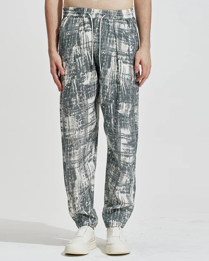 HARRISON WONG / Blurred Check Print Pleated Pants