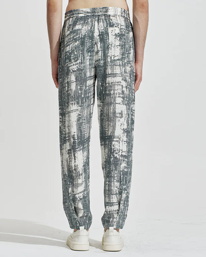 HARRISON WONG / Blurred Check Print Pleated Pants
