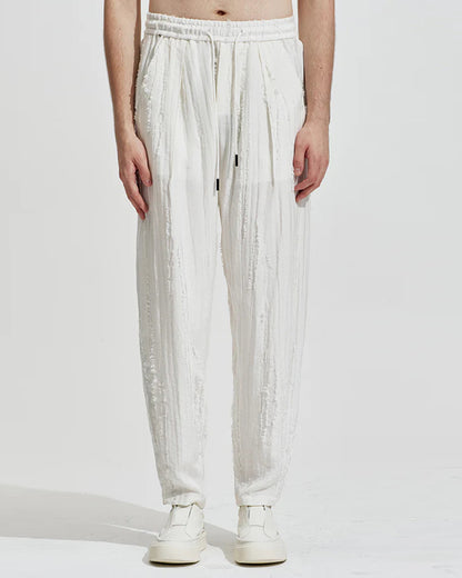 HARRISON WONG / Ripped Texture Carrot Fit Pants - White