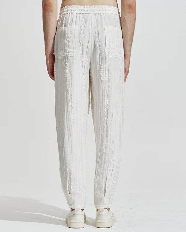 HARRISON WONG / Ripped Texture Carrot Fit Pants - White