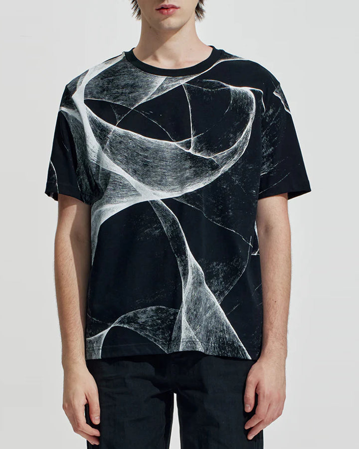 HARRISON WONG / Regular Fit Tee With Organic Wave Print - Black