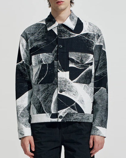 HARRISON WONG / Seersucker Jacket With Curvy Shadow Pattern - Black