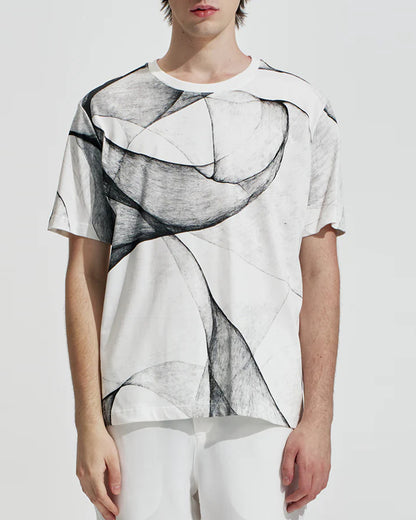 HARRISON WONG / Regular Fit Tee With Organic Wave Print - White
