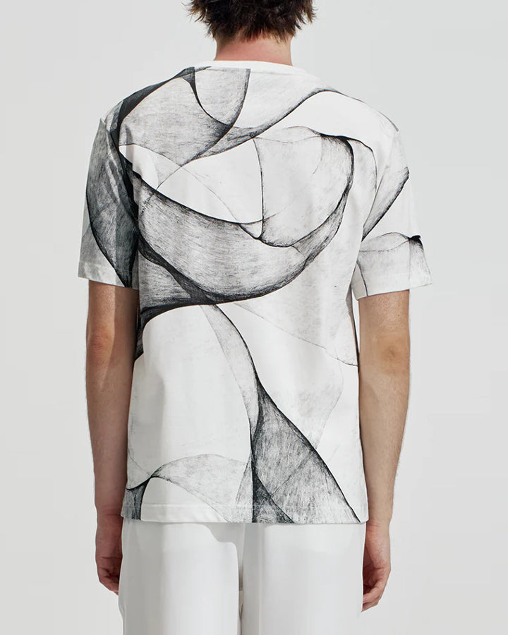 HARRISON WONG / Regular Fit Tee With Organic Wave Print - White
