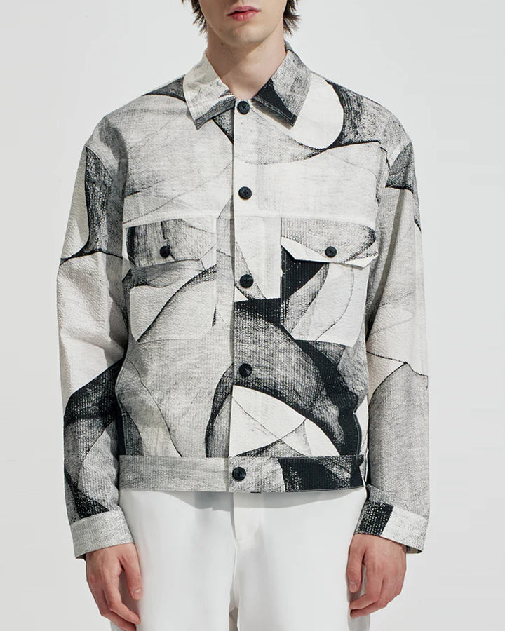 HARRISON WONG / Seersucker Jacket With Curvy Shadow Pattern - White