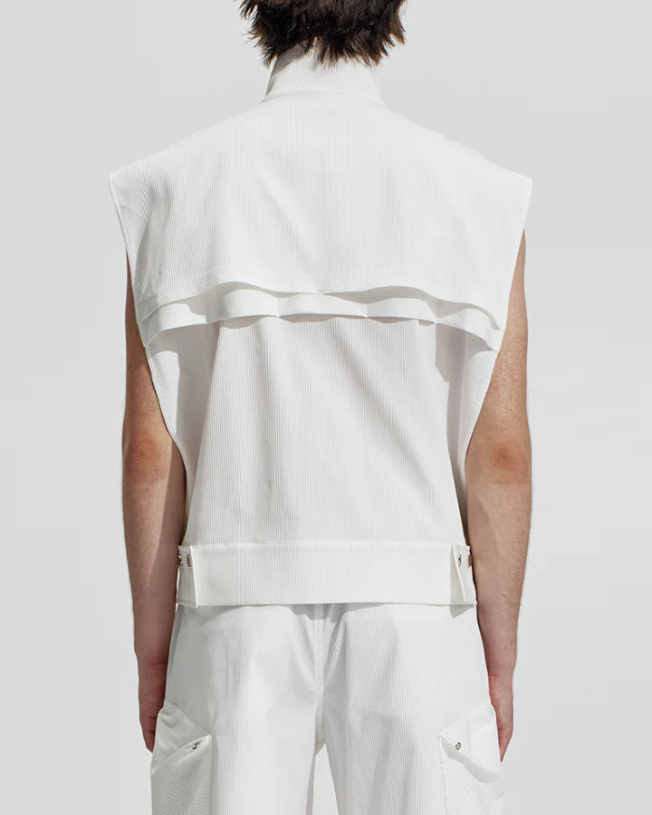 HARRISON WONG / Striped Textured Wide Shoulder Sleeveless Jacket