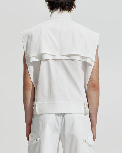 HARRISON WONG / Striped Textured Wide Shoulder Sleeveless Jacket