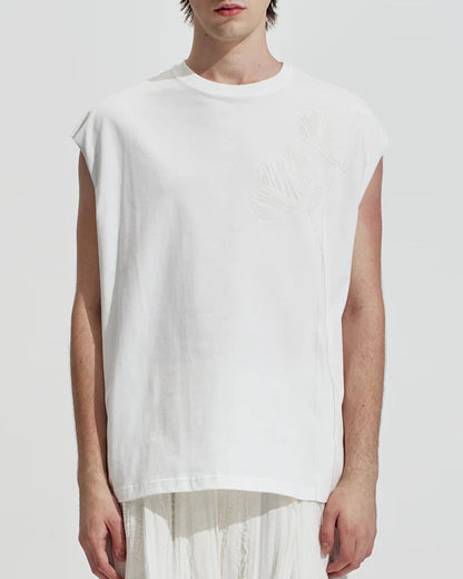 HARRISON WONG / Oversize Sleeveless Tee With Flowers Embroidery - White