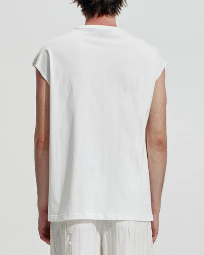 HARRISON WONG / Oversize Sleeveless Tee With Flowers Embroidery - White