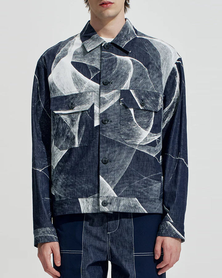 HARRISON WONG / Light Denim Jacket With Curvy Shadow Print