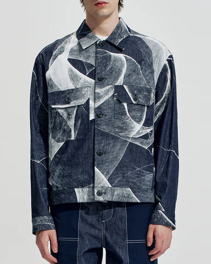 HARRISON WONG / Light Denim Jacket With Curvy Shadow Print