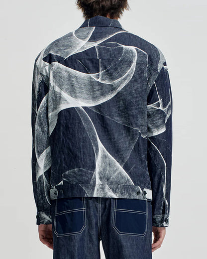 HARRISON WONG / Light Denim Jacket With Curvy Shadow Print