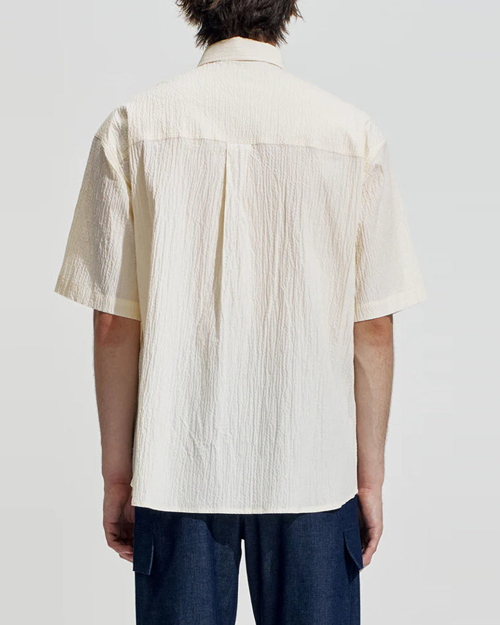 HARRISON WONG / Oversize Textured Cotton Shirt With Flowers Embroidery - Beige