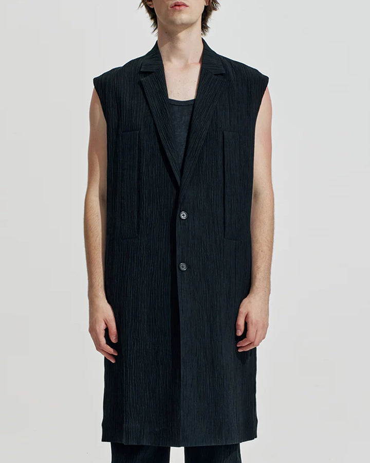 HARRISON WONG / Crepe Texture Tencel Sleeveless Long Blazer