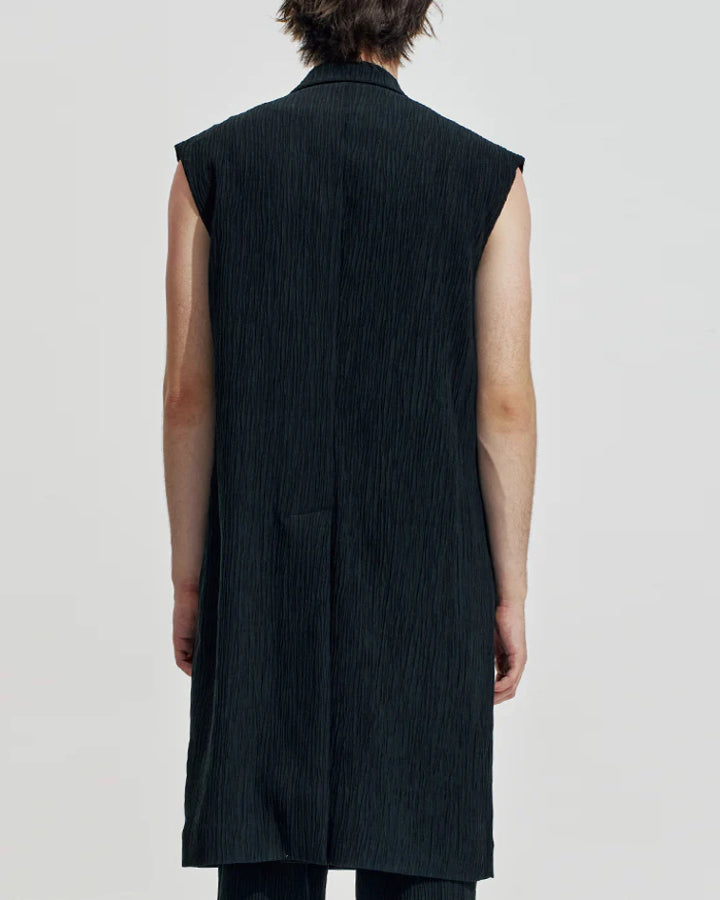 HARRISON WONG / Crepe Texture Tencel Sleeveless Long Blazer