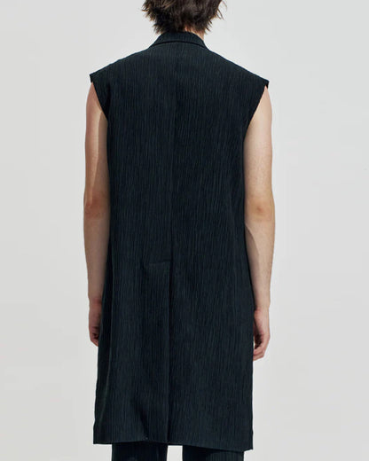 HARRISON WONG / Crepe Texture Tencel Sleeveless Long Blazer