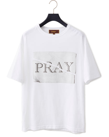 Bennu / Printed Loose Fit Tee - PRAY - WHITE