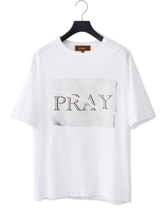 Bennu / Printed Loose Fit Tee - PRAY - WHITE