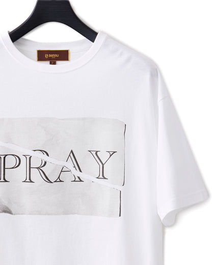 Bennu / Printed Loose Fit Tee - PRAY - WHITE