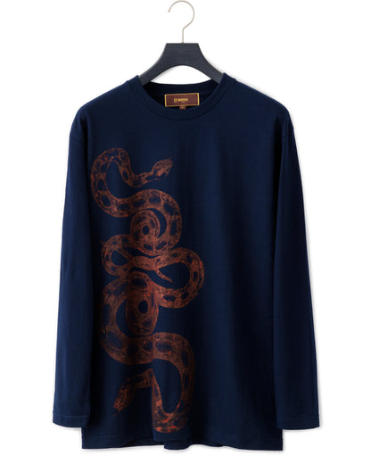 Bennu × TT / Snake Printed Long Sleeve Tee - NAVY