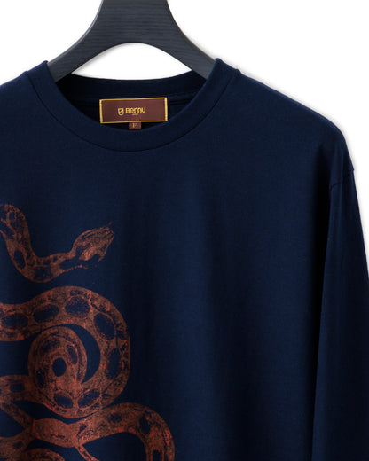 Bennu × TT / Snake Printed Long Sleeve Tee - NAVY