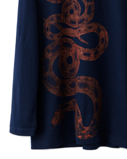 Bennu × TT / Snake Printed Long Sleeve Tee - NAVY