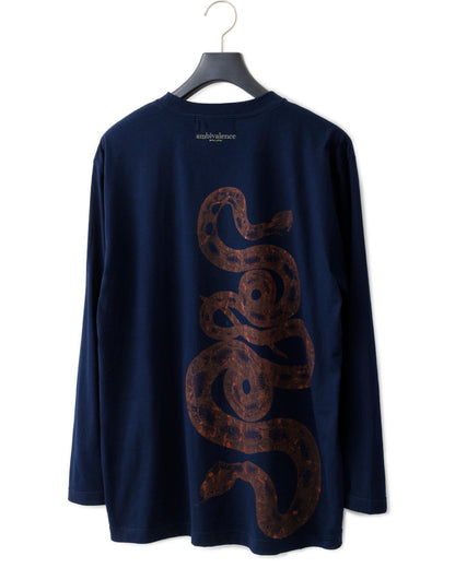 Bennu × TT / Snake Printed Long Sleeve Tee - NAVY
