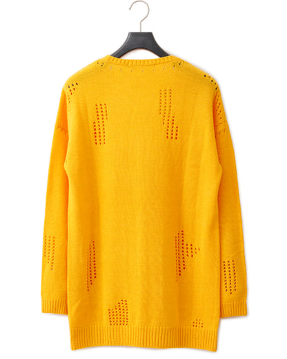 gène par YUKIO MISHIBA / Pointelle Knit Cardigan - Yellow